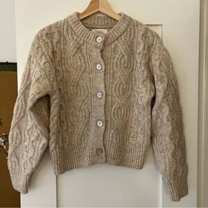 Zara Chunky Cable Knit Cardigan in Tan, Youth 13-14